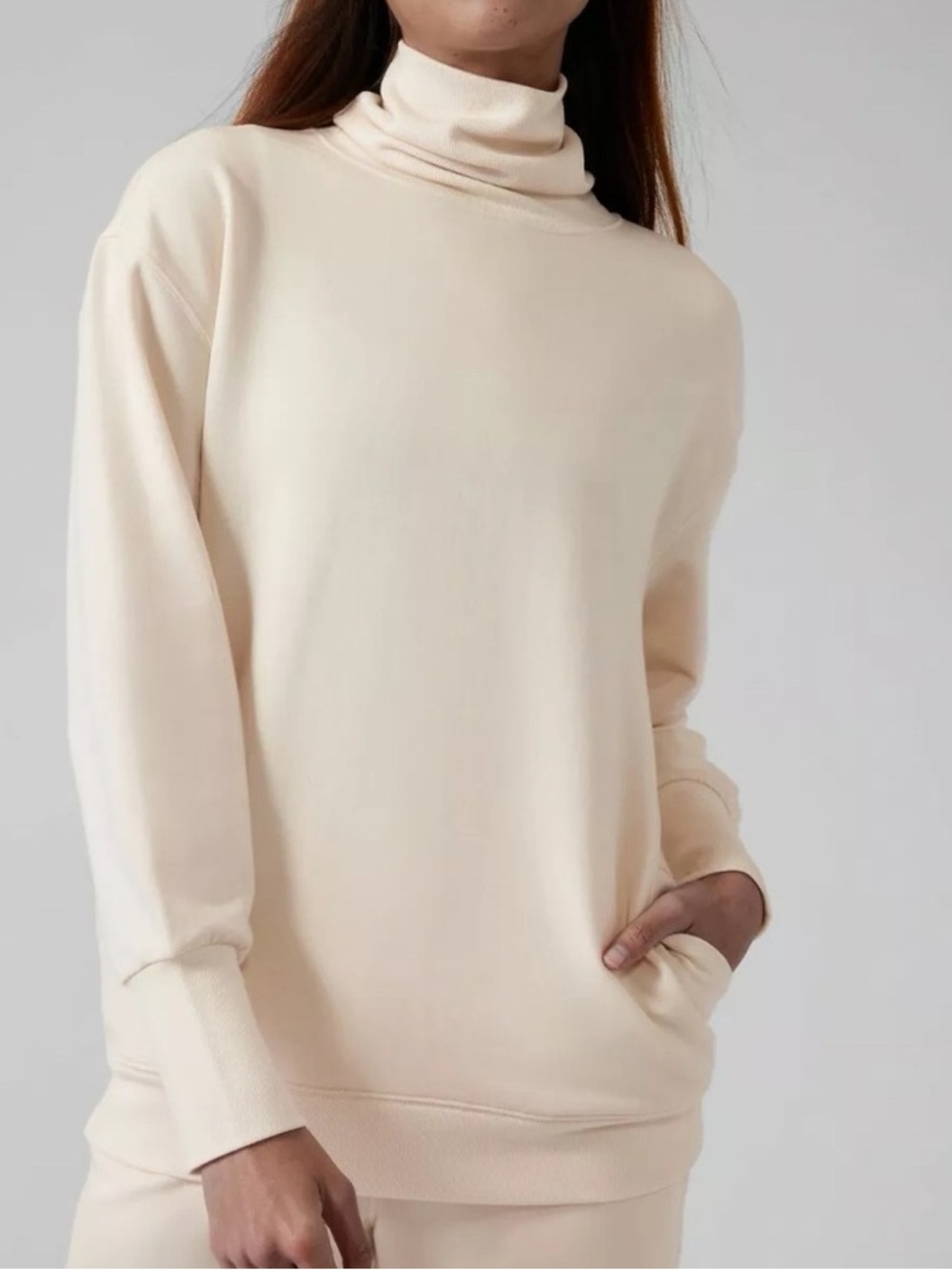 Athleta Balance Cinch Turtleneck Sweatshirt Chantilly Cream